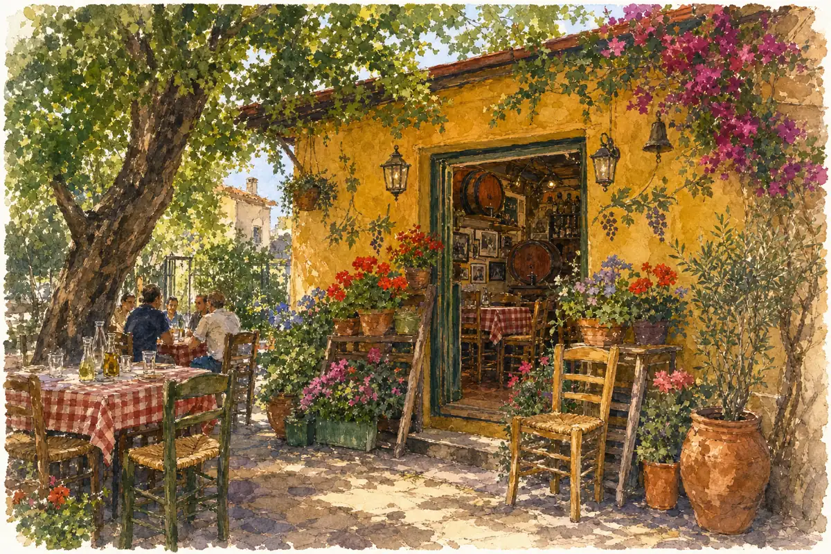Tsompanakos — Rural taverna, 1960s decor