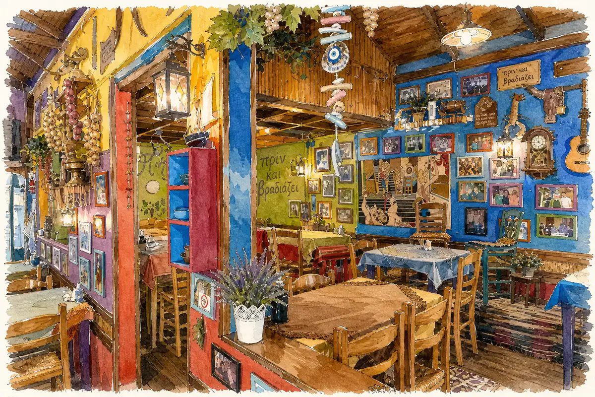 Pire kai Vradiazei — Neighbourhood taverna with music